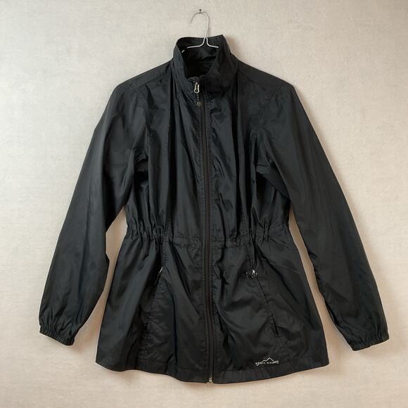 Eddie Bauer Windbreaker Womens M Black‎ Lightweight Packable Full Zip - Picture 1 of 13